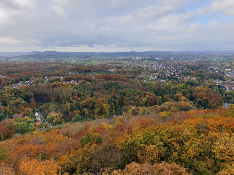 Ausblick vom Fernsehturm auf das herbstliche Hausberge... Wer findet unsere Schule?